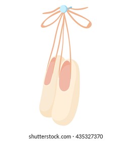 Hanging ballet shoes icon, cartoon style