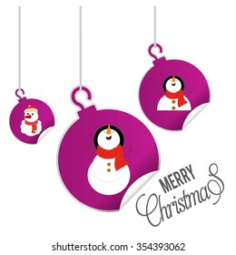 hanging balls with page curl effect set with Merry Christmas Creative typography isolated on white background