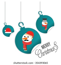 hanging balls with page curl effect set with Merry Christmas Creative typography isolated on white background