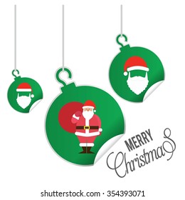 hanging balls with page curl effect set with Merry Christmas Creative typography isolated on white background