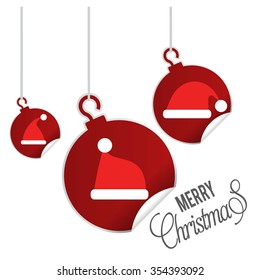 hanging balls with page curl effect set with Merry Christmas Creative typography isolated on white background