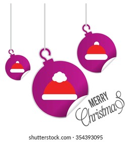hanging balls with page curl effect set with Merry Christmas Creative typography isolated on white background