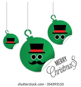 hanging balls with page curl effect set with Merry Christmas Creative typography isolated on white background