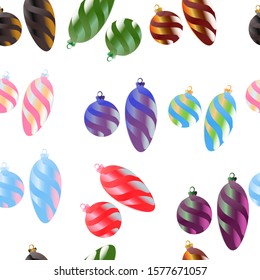 Hanging balls pattern.Holiday decorations on white background.For prints, book illustrations, packaging material, textiles.Vector illustration.