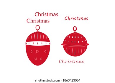 hanging balls.  set.   Christmas sign.  white background.