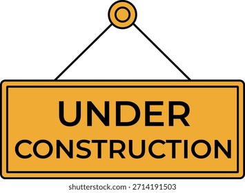 Banner suspenso "em construção". Ilustração isolada de vetor.
