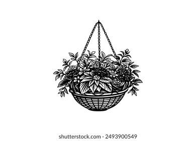 Hanging Basket Silhouette Vector Style With White Background
