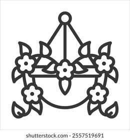 Hanging Baskets Outline Icon Vector Illustration