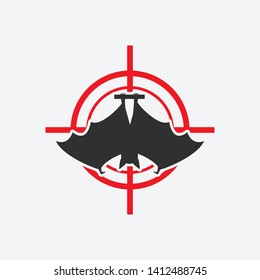 Hanging bat icon red target. Insect pest control sign