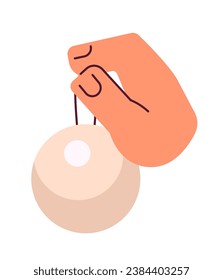 Hanging bauble Christmas decoration cartoon character hand illustration. Holding bauble xmas 2D vector image isolated on white background. Winter festive decor sphere editable flat clipart color