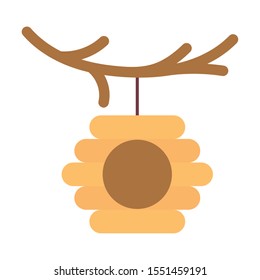 hanging bee hive branch tree on white background vector illustration