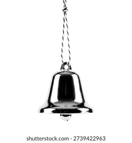 Hanging bell in halftone style isolated on white background. Vintage metal chime illustration for notification, alert, Christmas decoration, and classic design projects.