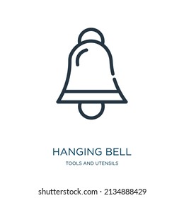 hanging bell thin line icon. bell, gold linear icons from tools and utensils concept isolated outline sign. Vector illustration symbol element for web design and apps.