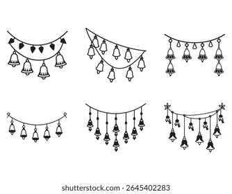 hanging bells garlands vector art silhouette
