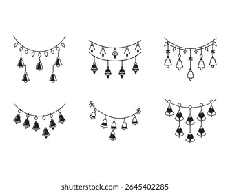 hanging bells garlands vector art silhouette
