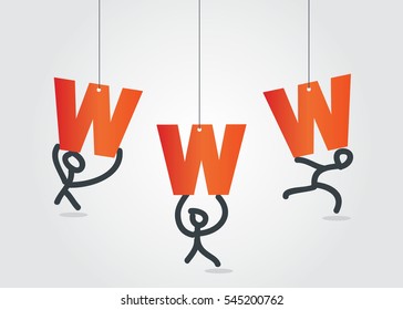 Hanging Big Letter WWW With People Icon