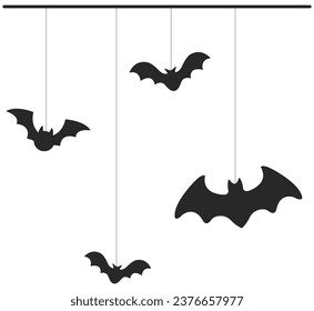 hanging black bat pattern isolated on white background.