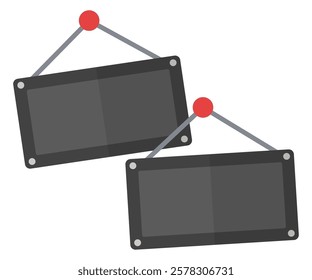 Hanging black board flat icon isolated on white background.