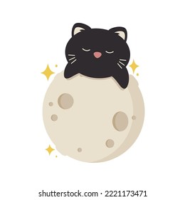 Gato negro colgado en la luna