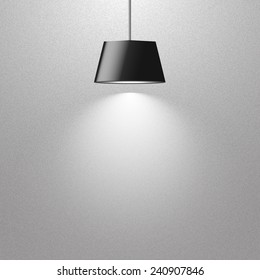 hanging black lamp on gray texture wall