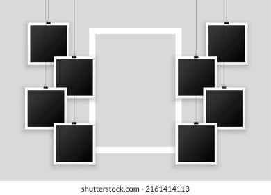 hanging blank photo frames with text space