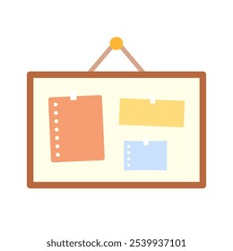 Hanging board with colorful sticky paper note. Communication, information, notice, task concepts. Flat vector design isolated illustration.