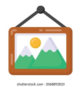 Hanging board denoting flat icon of scenery