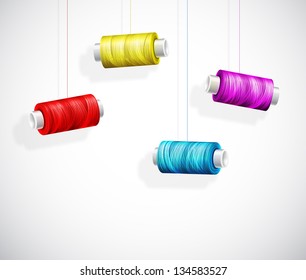 Hanging bobbins of colorful thread. Eps 10