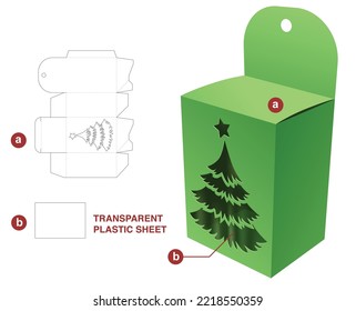 caja colgante con la ventana del árbol de Navidad plantilla de corte de trozos y simulación 3D