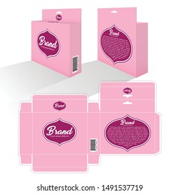 Hanging Box Product Packaging for Shelf Hold Hanger Stores Diecut Pink Box Template Mock up