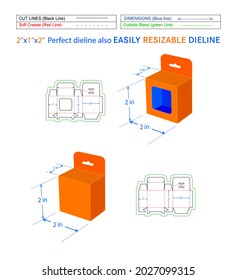 Hanging box, Snap bottom lock mobile charger box, 2x1x2 in box dieline packaging design and 3D box