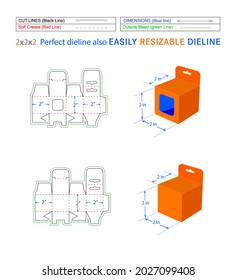 Hanging box, Snap bottom lock mobile charger box, 2x1x2 in box dieline packaging design and 3D box