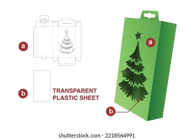 Hanging box with stenciled Christmas tree window die cut template and 3D mockup