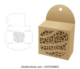 Hanging box with stenciled window die cut template and 3D mockup