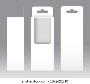 Hanging Box White window shape cut out Packaging Template blank. Empty Box white Template for design product package gift box, White Box packaging paper kraft card board package (Vector)