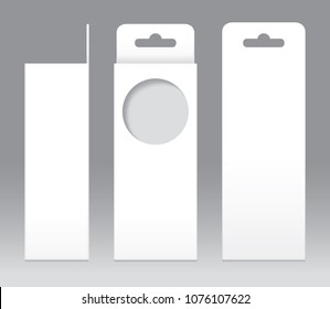Hanging Box White window shape cut out Packaging Template blank. Empty Box white Template for design product package gift box, White Box packaging paper kraft card board package (Vector)