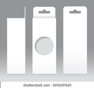 Hanging Box White window shape cut out Packaging Template blank. Empty Box white Template for design product package gift box, White Box packaging paper kraft card board package (Vector)