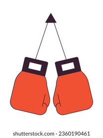 Hanging boxing gloves flat line color isolated vector object. Self defense. Kickboxing power. Editable clip art image on white background. Simple outline cartoon spot illustration for web design