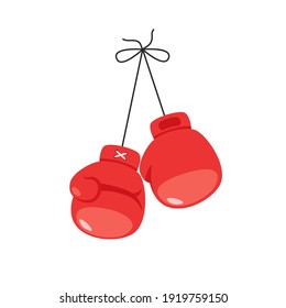 Hanging boxing gloves in flat style. Vector illustration isolated on white background 