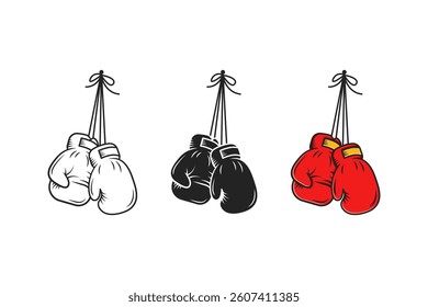 hanging boxing gloves icon made in outline, silhouette and cartoon style