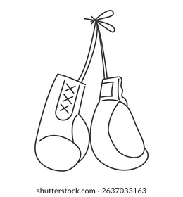 Hanging Boxing Gloves isolated on white, Drawing line art, Vector illustration design.