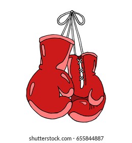 Hanging boxing gloves vector stock illustration. Colorful isolated on white background