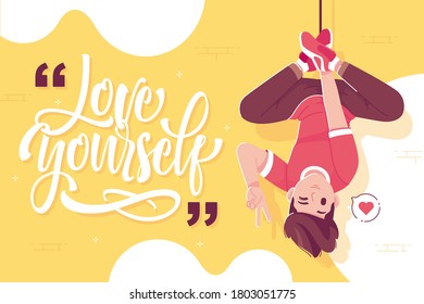 hanging boy with quotes background