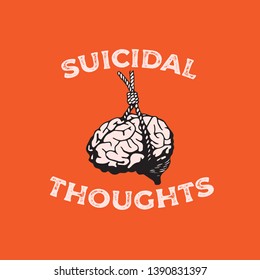 Hanging brain illustration. illustration of suicidal thoughts. hanging brain logo.