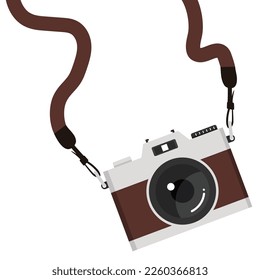 hanging brown camera strap flat vector
