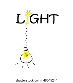 hanging bulb on Light word isolated on white background