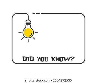 Hanging bulb and speech did you know with light bulb thin vector illustration.