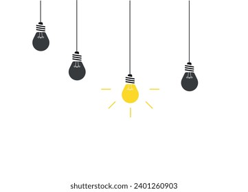 hanging bulbs.
burning light bulb new idea concept.