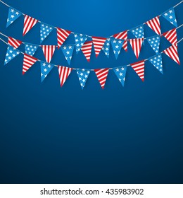 Hanging Bunting Flags for American Holidays. Vector