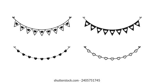 Hanging bunting garland flags with heart pattern for Valentines parties vector illustration